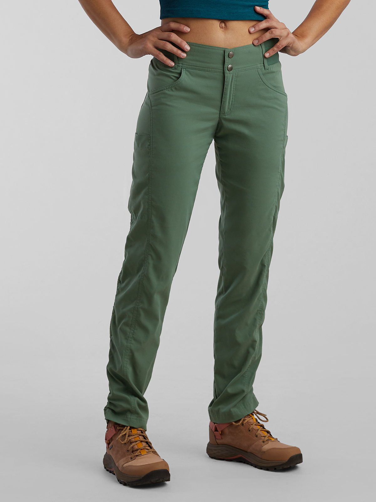 Mid Rise Elastic Waistband Button Zipper Side Pocket Adjustable Roll-up  Legs Work Pants